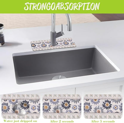 Sink Faucet Absorbing Mat Vintage Embroidery Flowers Sink Splash Guard Drying