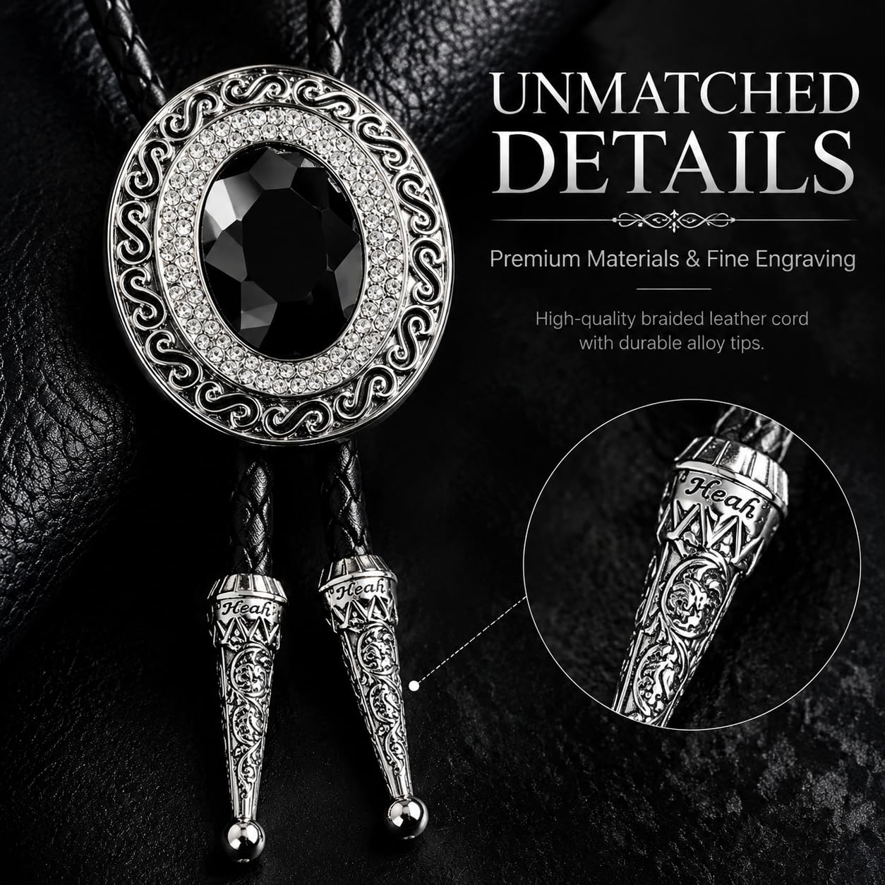 Doitby Rhinestone Bolo Tie for Men, Western Cowboy Necktie Leather Bolo Ties Necklace for Men Women
