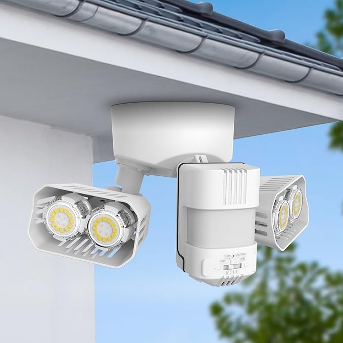 SANSI 28W 3500LM Motion Sensor Outdoor Lights, Flood Lights Outdoor Motion Sensor Security Lights Detector with 4 Mode 350W Equiv 5000K, IP65 Waterproof for Soffit, Garage, Yard (White) Hardwired