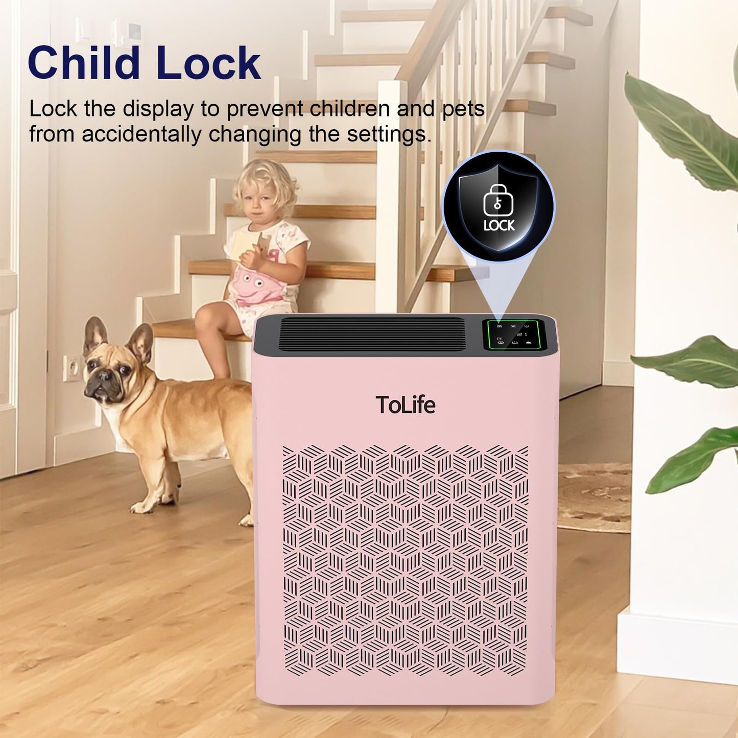 Tolife Powerful Air Purifiers for Home Large Room Up to 2000 Ft²Pets with Washable Filter, Sleep Mode, Timer, HEPA Filter Pet Air Purifier for Bedroom,White