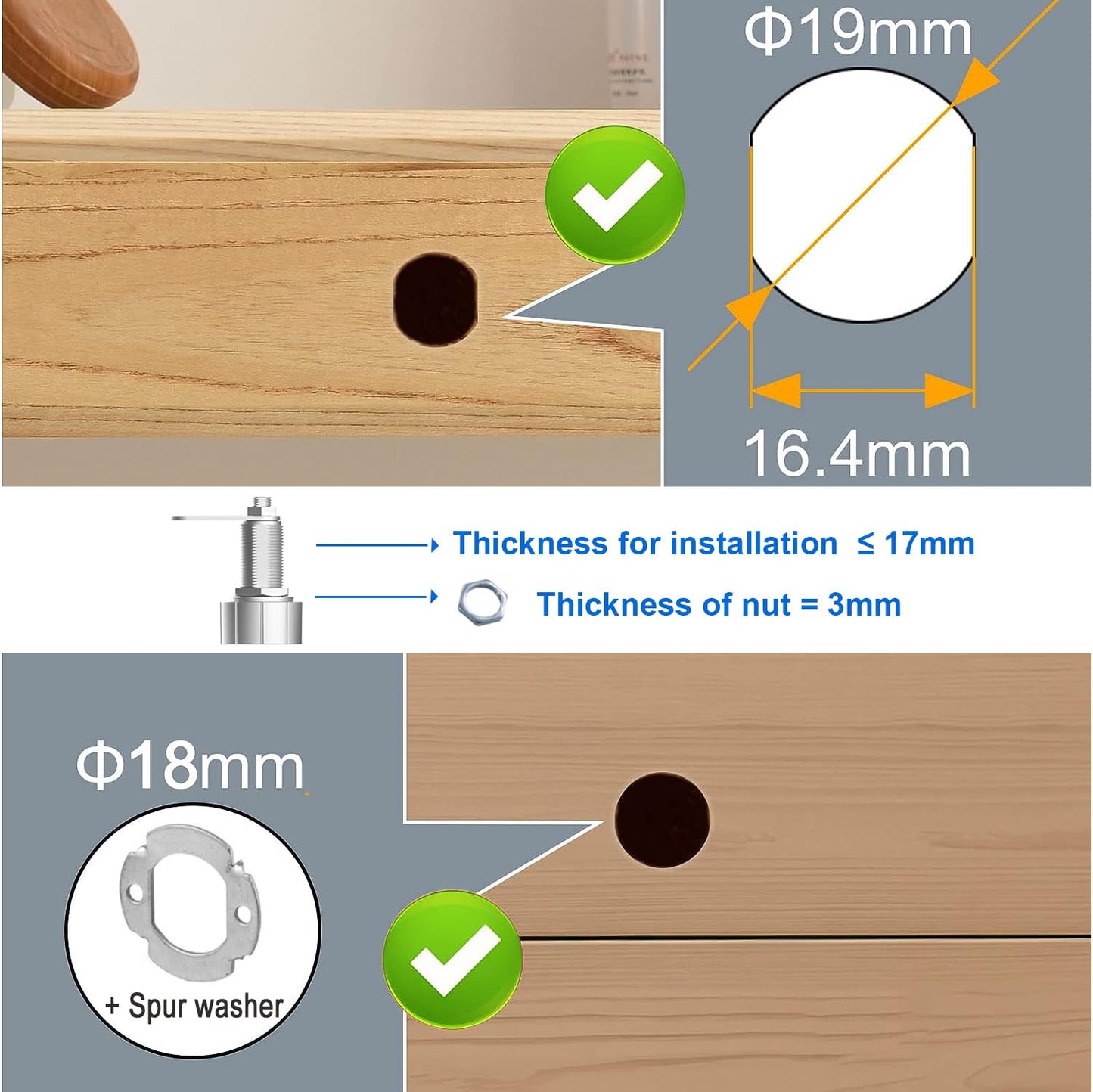 Fingerprint Drawer Lock eLinkSmart Bluetooth App Cabinet Lock 20MM (17MM) for Home Office Mailbox Keyless Furniture with 3 Sizes Tubular Cam 20 Fingerprints 1000+ App Users