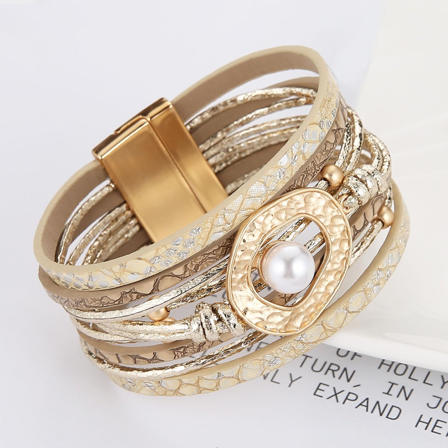 HZMAN Charm Multilayer Boho Handmade Leather Wrap Bracelets Peal Cuff Bangle for Women Friendship Jewelry Gift