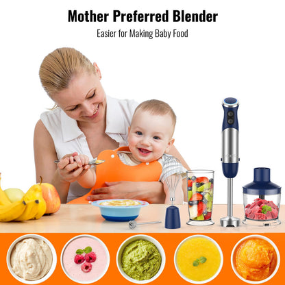 KOIOS 5-in-1 Hand Immersion Blender, 1000W 12 Speed Handheld Blender Stick with Copper Motor Stainless Steel Blade, 600ml Mixing Beaker,500ml Food Processor, Whisk, Milk Frother, Non-BPA, Red