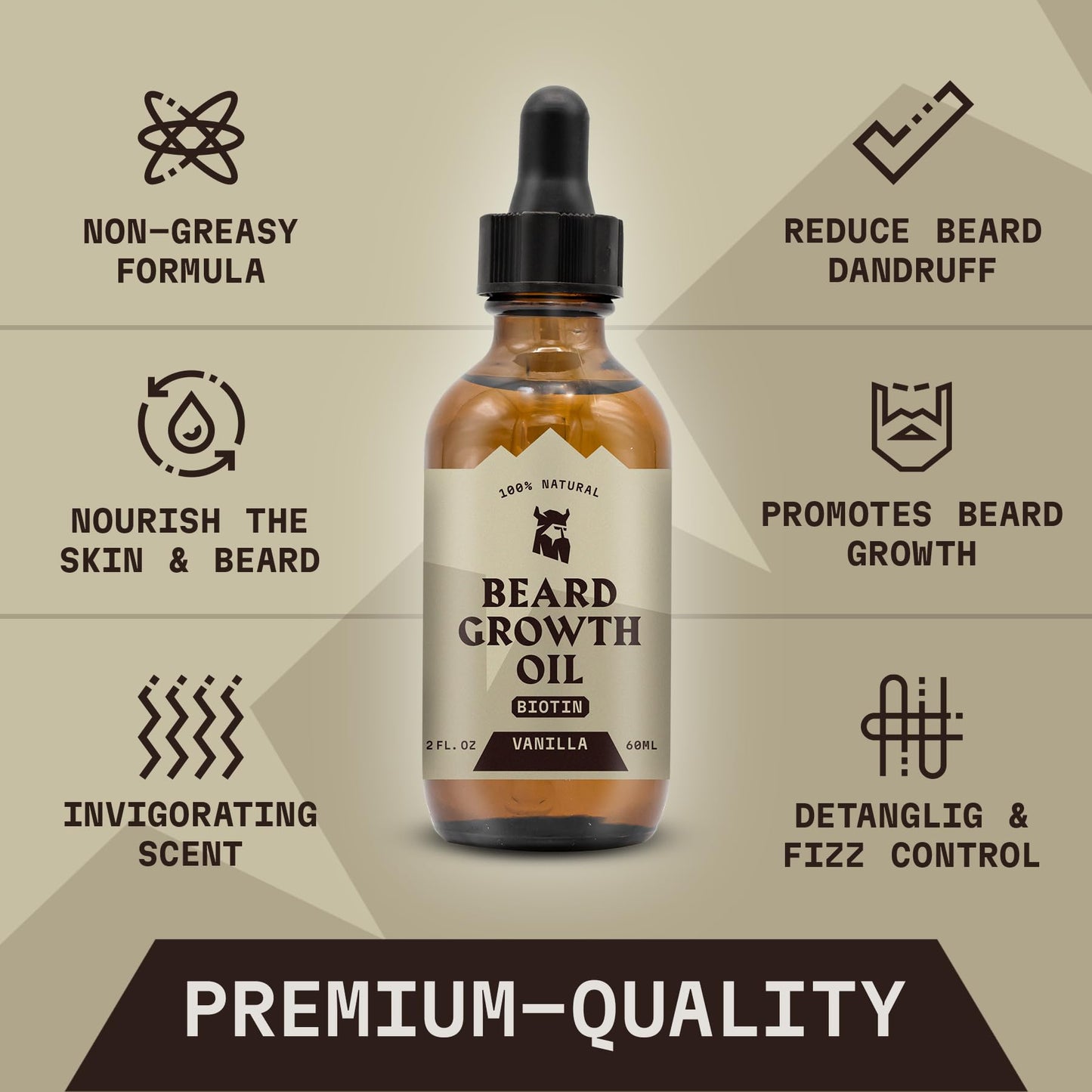 Striking Viking Beard Oil with Biotin for Men - 2 Fl Oz, 1 Pack, Sandalwood - Thickening & Conditioning Beard Growth Oil & Serum with Argan & Jojoba for Hydrated Facial Hair