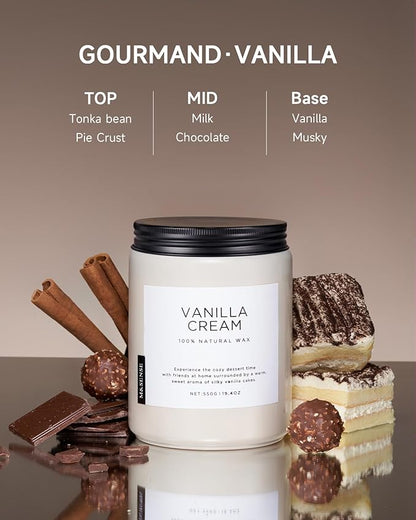 M&SENSE Vanilla Soy Candles, Large 19.4oz Non Toxic 110 Hours Burning Time 100% Natural Organic Soy Wax Candle, Relaxing Aromatherapy Scented Housewarming Gift for Women and Men
