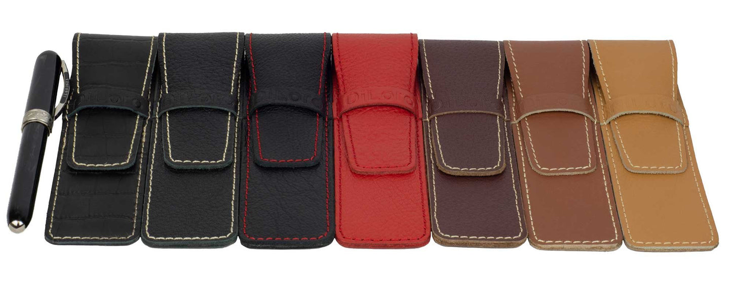 DiLoro Full Grain Thick Buffalo Leather Single Pen Case Holder Buffalo Red