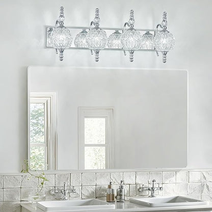Modern Crystal Bathroom Vanity Lights Fixtures Over Mirror Chrome Vintage 4-Lights 28 Inch Bathroom Light Fixtures Glass Crystal Vanity Lights