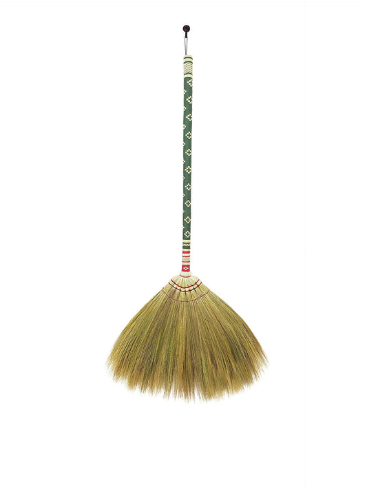 AW BROOMS Natural Grass Thai Broom for Sweeping Vintage Retro, Handmade Broom,Witch Broom,Durable Broom for Indoor & Outdoor,Broomstick Bamboo Stick Long Handle (Turquoise)