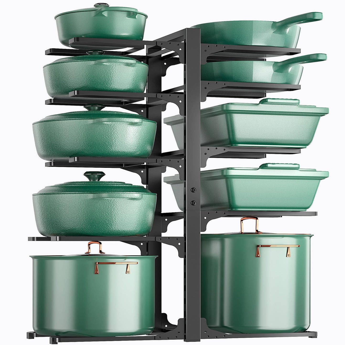 ORDORA Pots and Pans Organizer for Cabinet 16.61'' Height, 8 Tier Pot Organizers Rack with 3 DIY Methods, Adjustable Pan Organizer under Cabinet Kitchen Organization and Storage