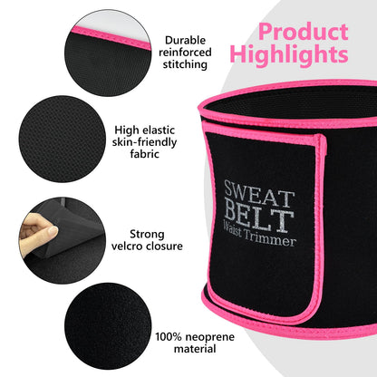 AMZBOSS Waist Trainer for Women Lower Belly Fat, Waist Sweat Band for Women, Belly Band Sweat Belt, Stomach Wrap with Pocket (Pink, X-Large)