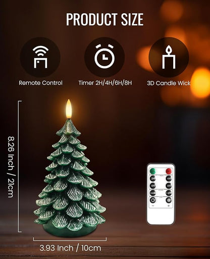 YAUNGEL Christmas Tree Flameless Candles,10-Key Remote and Timer, Real Wax Battery Operated 3D Wick LED Flickering Candles Realistic Christmas Tree for Christmas Holiday Indoor Dinner Decor, 2 Packs