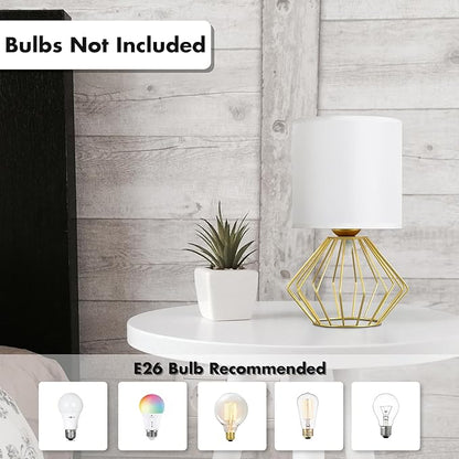 Hamilyeah Table Lamps Set of 2, Modern Bedside Lamps with White Fabric Shade, Industrial Night Stand Lamps with On/Off Switch, Gold Simple Lamp for Bedroom, Living Room