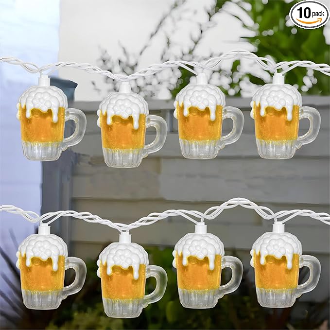 8.5Ft Beer String Lights, Novelty Party Decoration Lights with 10 Beer Mug Bulbs for Indoor & Outdoor, Summer Patio Outdoor Lights Perfect for Bar Patio Garden Beer Lovers' Parties
