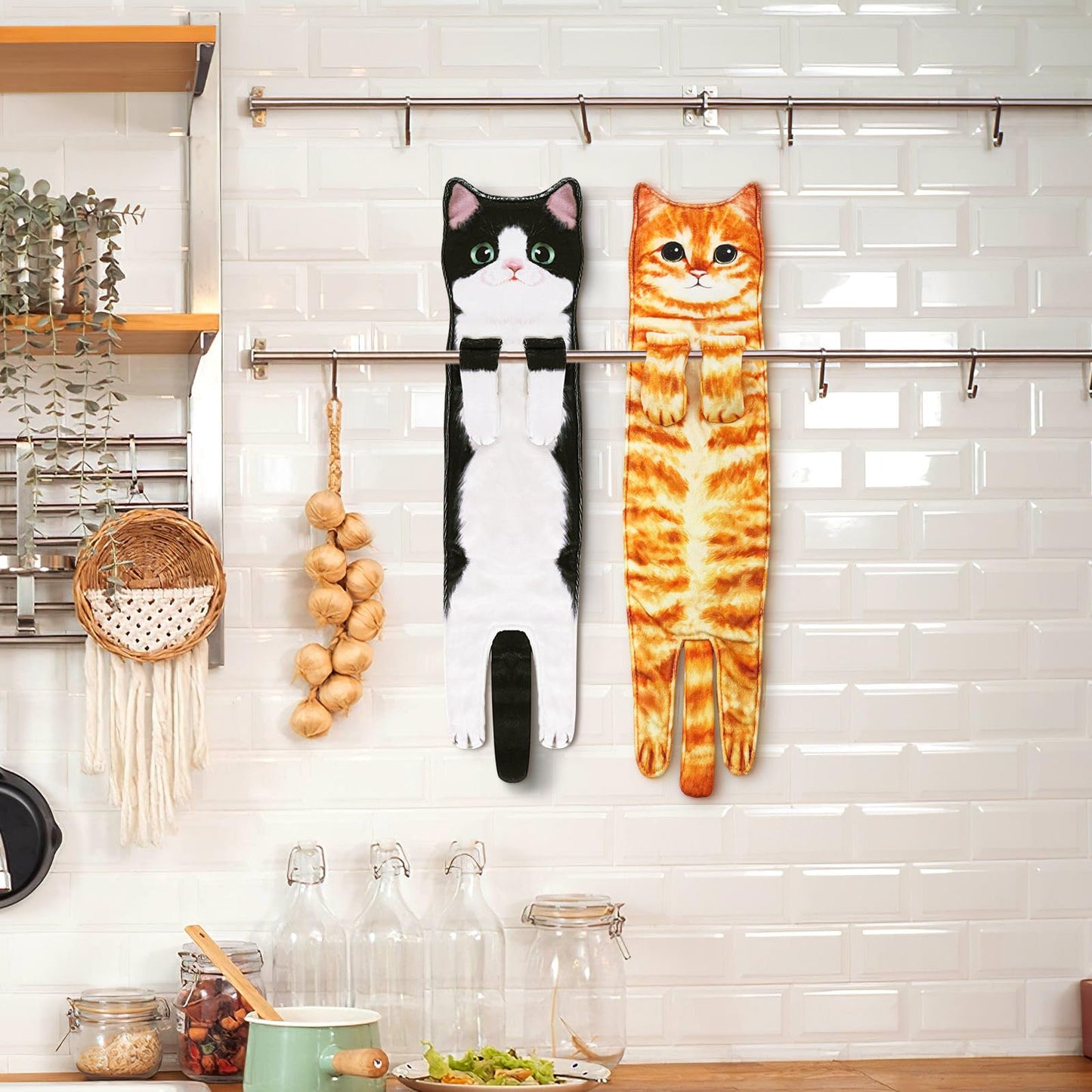 Infaccial Funny Cat Hand Towel for Kitchen and Bathroom,Decorative Hanging Cat Towels for Cat Lovers,Christmas Cat Gifts for Women(Orange Cat)