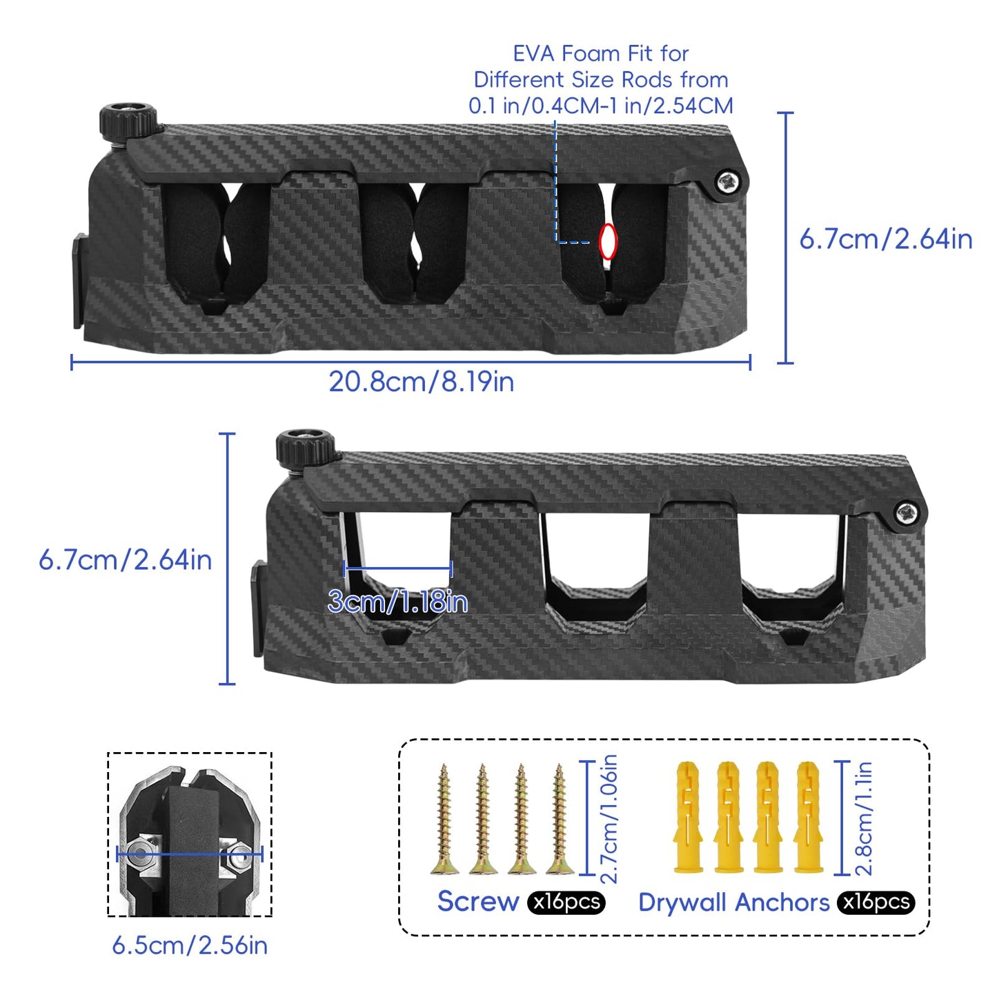 Ruppence 4-Pack Fishing Rod Holder for Garage, Wall Mounted Fishing Pole Holders with EVA Foam, Vertical Fishing Rod Rack Storage for Boats, Garage, Wall, Ceiling