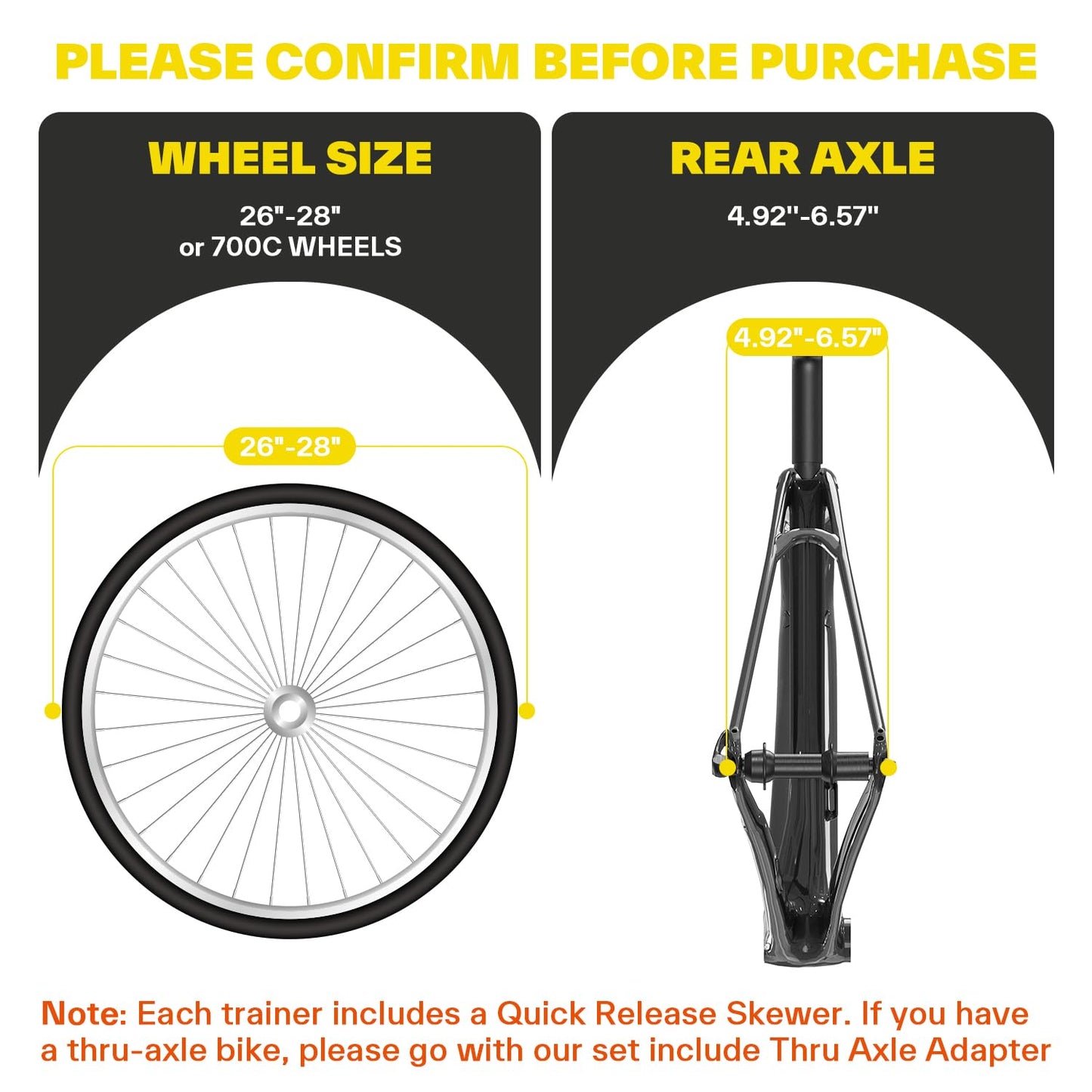 Sportneer Bike Trainer - Magnetic Indoor Cycling Trainer Stand for 26-28" & 700C Wheels, 6 Resistance Levels Stationary Bike Stand with Quick Release Lever & Front Wheel Riser Block Yellow