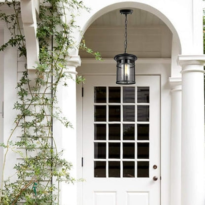 Bestshared Outdoor Pendant Lighting, 1-Light Outdoor Hanging Lantern Light Fixtures for Porch, Farmhouse Style Exterior Porch Lights with Seeded Glass