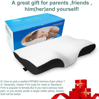 Contour Memory Foam Pillow Orthopedic Sleeping Pillows, Ergonomic Cervical Pillow for Neck Pain - for Side, Back and Stomach Sleepers, Free Pillowcase Included (Firm & Near King)