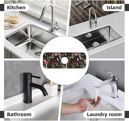 Forest Mushroom Mushrooms Leaves Flowers Kitchen Sink Splash Guard Faucet Mat
