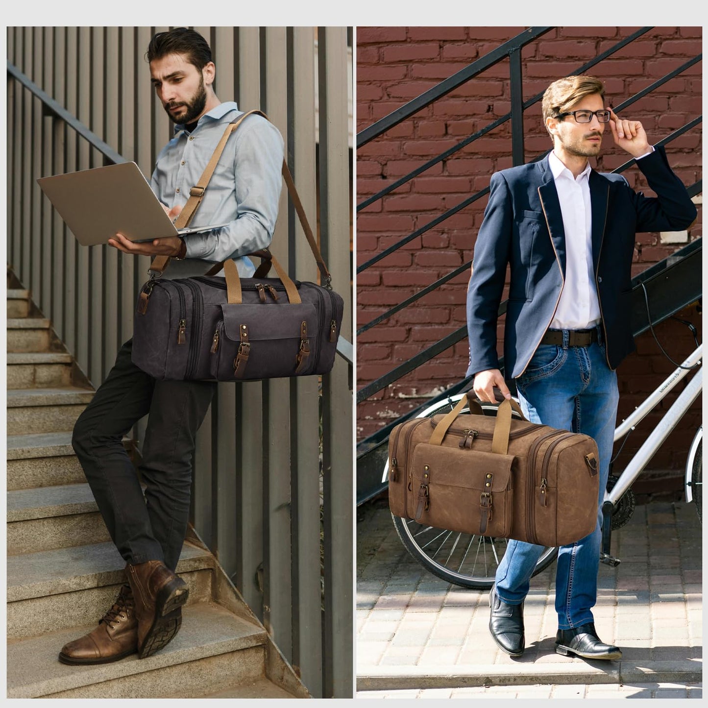 Waxed Canvas Duffel Bag 50L Waterproof Duffle Bag Travel Overnight Weekender Bag