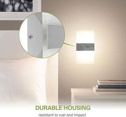 ASD 8 Inch LED Indoor Wall Sconce - Modern Interior 10W 120V 2700K-5000K Adjustable Dimmable Wall Mounted Light Fixtures, Acrylic Glass Wall Lights for Stairway, Hallway - ETL, Brushed Nickel