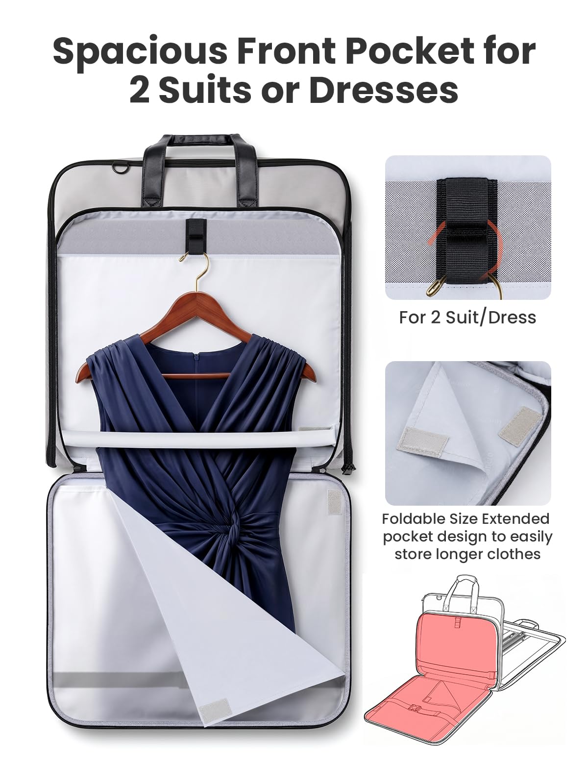 Mancro Garment Bags for Travel, Suit Bag Travel Fits 5 Suits with Shoe Pocket, Wrinkle Free Carry on Garment Bags for Hanging Clothes with Luggage Sleeve, Waterproof Suit Garment Bag for Men Women