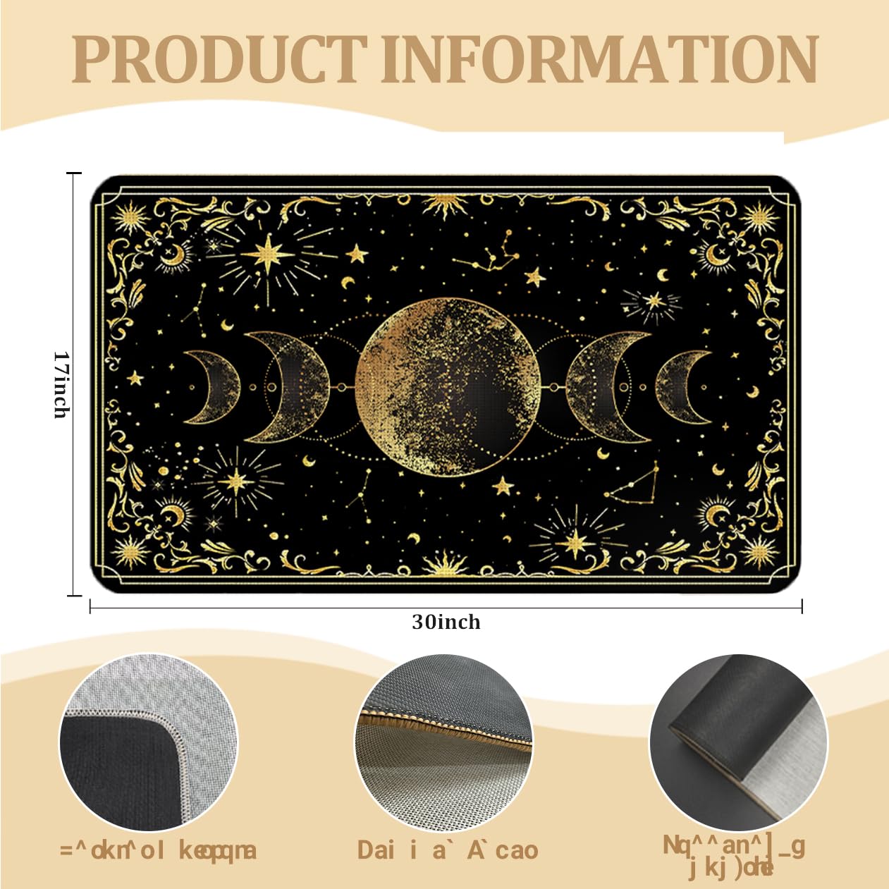 WARDOS Mystical Gold Boho Triple Moon Door Mat, Witchy Celestial Sun and Moon Astrology Doormats for Front Door Outdoor Indoor Entrance Entryway, Witch Stars Aesthetic Area Rug Bath Mats, 17x30 Inch