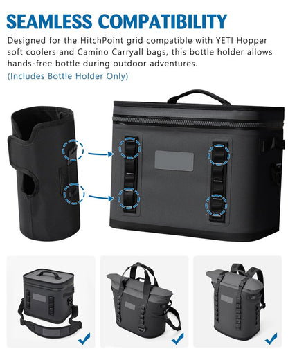 WEIGUZC Bottle Holder for HitchPoint Grid Compatible with YETI Hopper Soft Cooler or Camino Carryall - 600D Waterproof Oxford with 2mm Pearl Cotton - Hands-Free Water Bottle Carrier