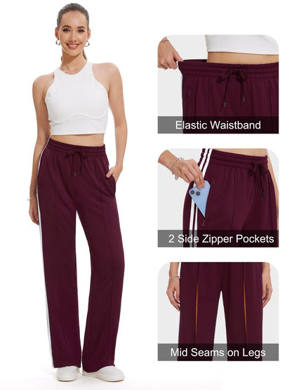 Tapata Women's 30" Inseam Regular Track Pants Loose Straight Leg Jogging Sweatpants Warm-Up Sports Athletic Running, Burgundy, S
