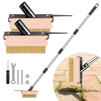 Crack Weeder Tool with 2 Brush Heads,5.1in Extended Metal Crevice Weeding Brush,Weed Moss Remover Tool for Weeding Between Concrete Pavers Decks,Weeding Puller Removal with Long Handle