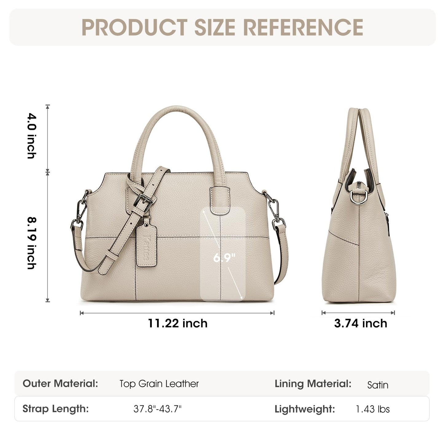Kattee Genuine Leather Handbags for Women, Soft Hobo Satchel Shoulder Crossbody Bags Ladies Purses (Meduim)