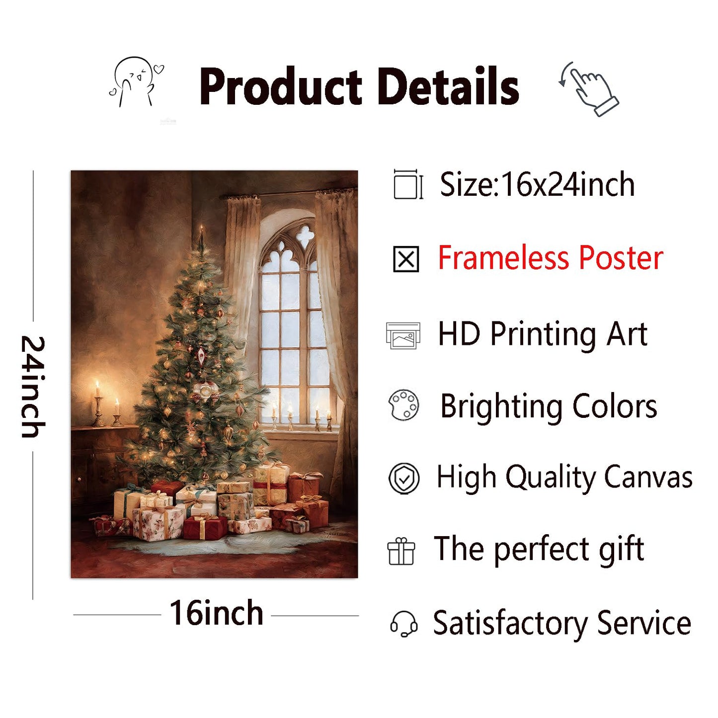 Vintage Christmas Wall Art Winter Pine Forest Painting Farmhouse Aesthetic Picture Christmas Tree Wall Art Rustic Winter Landscape Posters Pine Tree Pictures Vintage Aesthetic Poster 16x24in No Frame