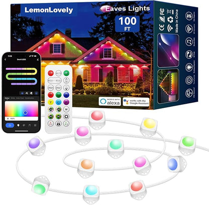 Permanent Outdoor Lights for House, RGB+IC IP67 Waterproof Smart Eave Lights 100ft with 72 LED, Eternity Lighting for Holiday Daily Decor, Work with Remote, APP