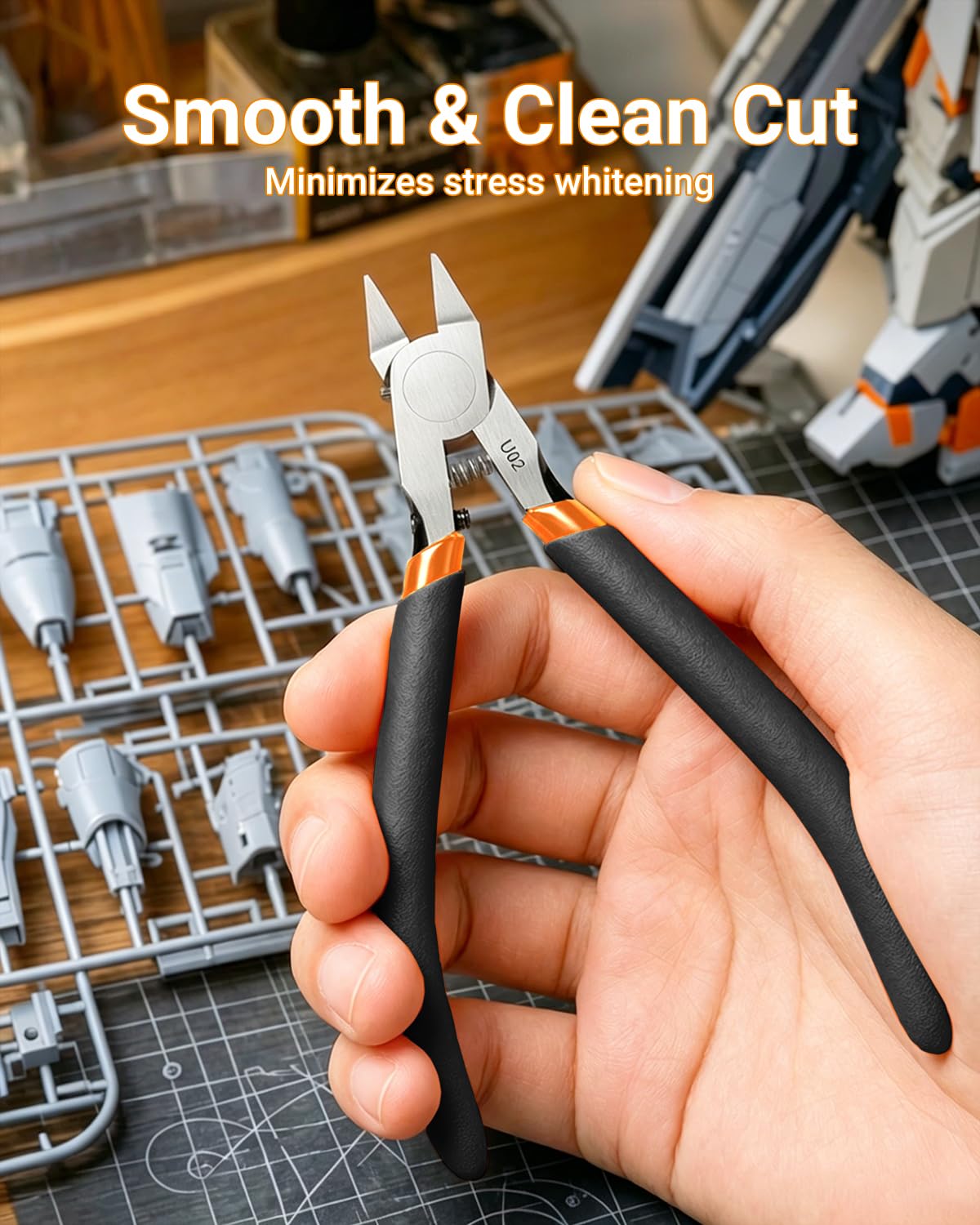 Model Nippers with Ultra-thin Single Edge, Uleey 4.9 inch Sprue Cutter for Professionals to Build Gundam Model, U02 Model Cippers for Plastic Model Repairing and Fixing and 3D Prints (Black)
