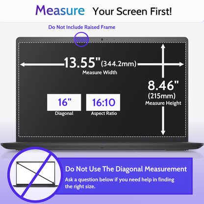 3 Pcs 16" Anti Blue Light Screen Protector Compatible With Lenovo Hp Dell Acer Asus Samsung etc Laptop-16:10 Aspect, 16 Inch Computer Monitor Glare Filter Uv Blocker Shield Cover Eye Protection Film