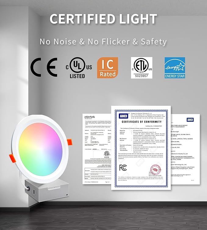 Smart LED Recessed Lighting 6 Inch, IC Rated & ETL Certified Recessed Ceiling Light, RGB & Cool & Warm White Dimmable Color Changing Downlight Work with Alexa/Google, Sync to Music, 1200Lumen,6 Pack