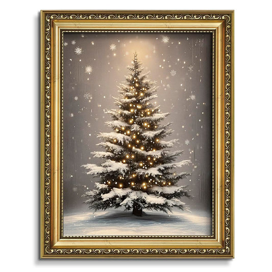 AIMAILON Vintage Framed Canvas Christmas Wall Art Decor Festive Winter Holiday Artwork for Living Room Toilet Pine Tree Snowflakes Warm Moody Landscape Picture Decoration 8x10