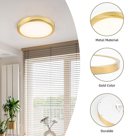 Hlite 6pack 9 Inch Flush Mount LED Ceiling Light Fixture,18W 1800LM Super Slim Light Fixtures Ceiling Mount 3000K/4000K/5000K 3CCT Selectable,Light Fixtures for Kitchen,Bedroom (Gold)