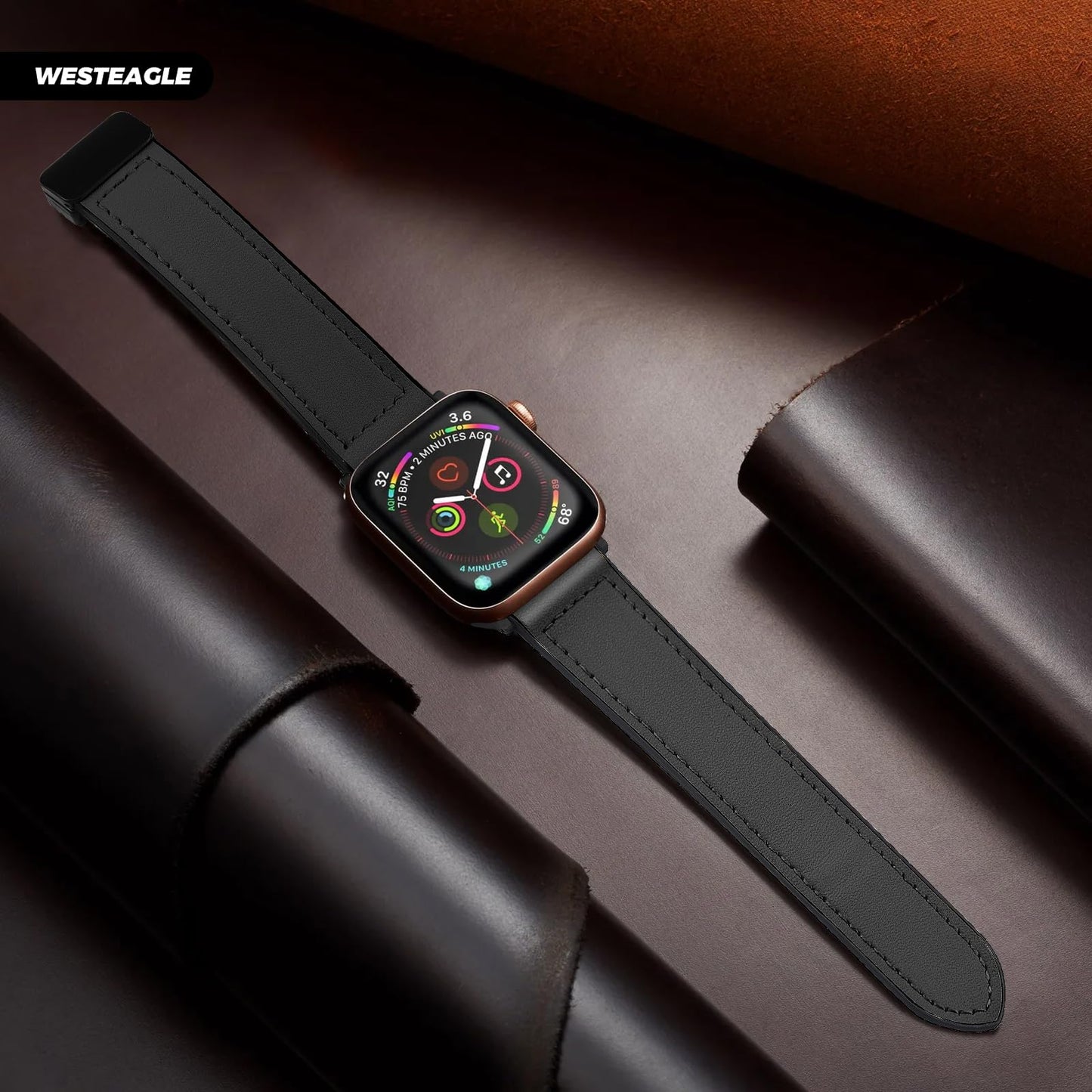 WestEagle Magnetic Leather Bands Compatible with Apple Watch 49mm 46mm 45mm 44mm 42mm(S3/2/1) for Men Women, Genuine Leather with Magnetic Buckle for iWatch Ultra1/2/3 Series SE11/10/9/8/7/6/5/4/3/2/1