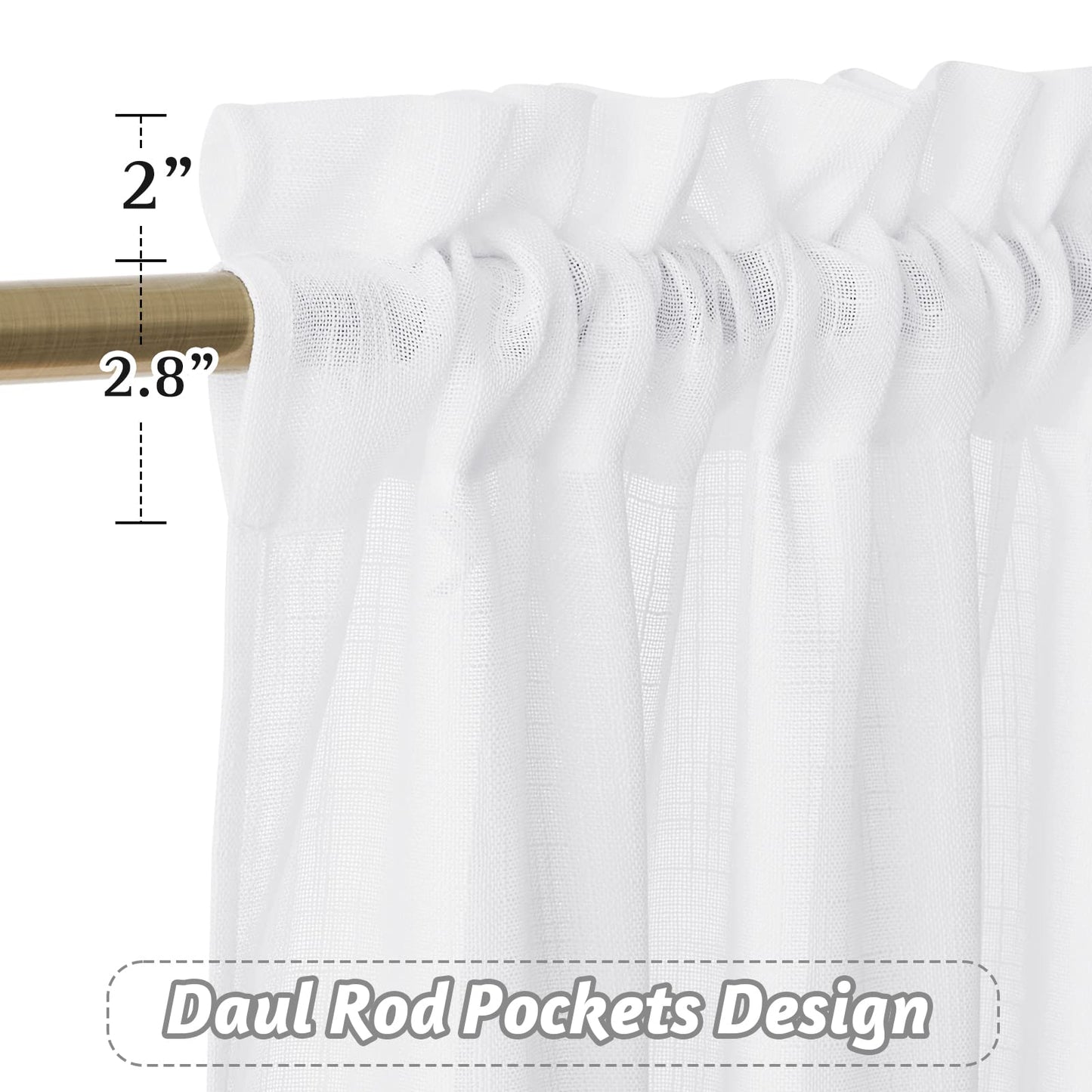 RYB HOME White Curtains Linen Textured Sheer Light Filtering Semi Sheer Curtains 84 inches Long Half Privacy Window Drapes for Living Room Bedroom Dining, Length 84 by Width 52 inch, 2 Panels Set