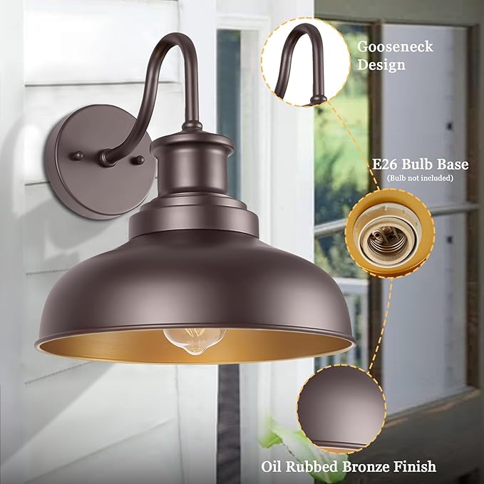 Outdoor Gooseneck Barn Light Outdoor Wall Sconce Farmhouse Exterior Wall Mount Light Vintage Wall Lighting Fixture Industrial Bronze Lantern for Porch, Entryway, Garage, 1 Pack, RZ007 ORB