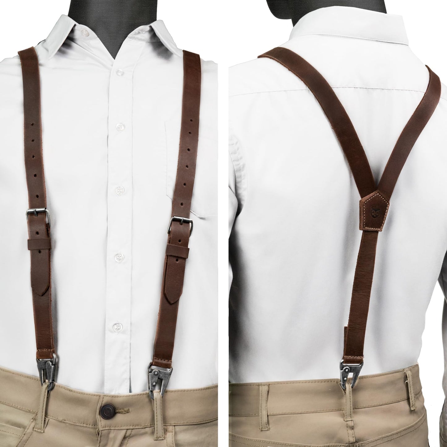 Hide & Drink Mens Leather Suspenders w/hooks, Mens western suspenders, Jeans, Dress pants, Wedding party, Groomsmen, Work suspenders for men, Heavy duty, Brown leather suspenders