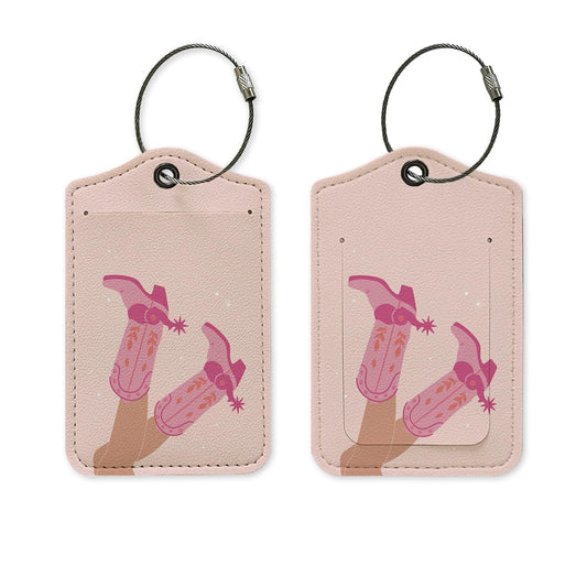 Yetmadi Pink Western Luggage Tag, Preppy Cowgirl Boots Luggage Tags for Suitcases, Cowgirl Gifts, Western Gifts for Women, Privacy Protection PU Leather Travel Name Tags Identifiers for Luggage