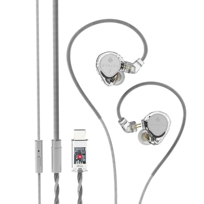 Hidizs ST2 Pro USB-C Earbuds Wired, Dual Magnetic Circuit 10mm Dynamique Drivers in Ear Monitor Headphones, ESS ES9218AC Pro DAC Chip, HD Mic, in-Line Control, Tpye-C DSP, OFC Cable, Tranparent