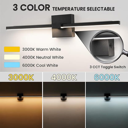 URSOLA Black Bathroom Light Fixtures, 24 inch Modern LED Vanity Lighting Over Mirror, 3CCT Dimmable Wall Sconces for Bedroom