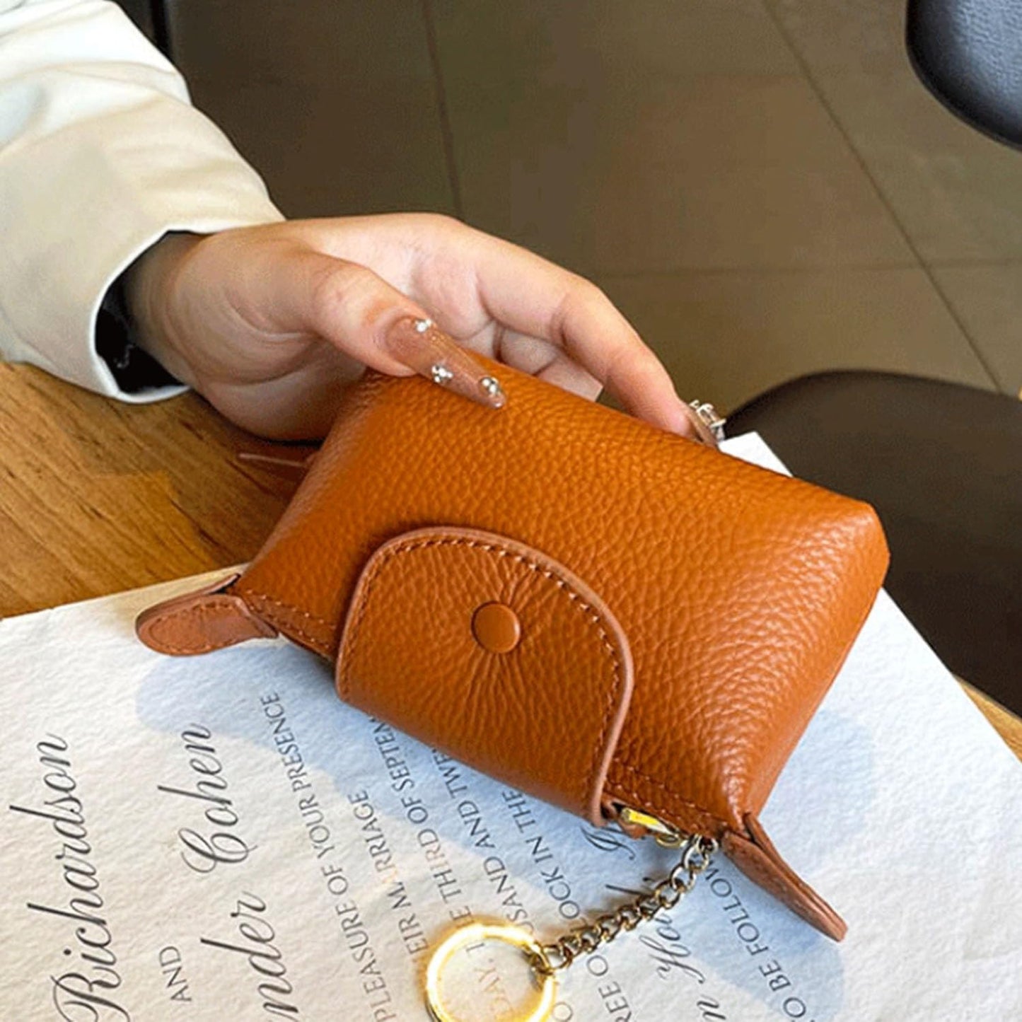 BDHRKTE Small Genuine Leather Coin Purse with Keychain, Earth Yellow Zipper Change Pouch for Women, Soft Mini Wallet Organizer for Cash Coins Cards, Compact Keychain Wallet for Purse Backpack