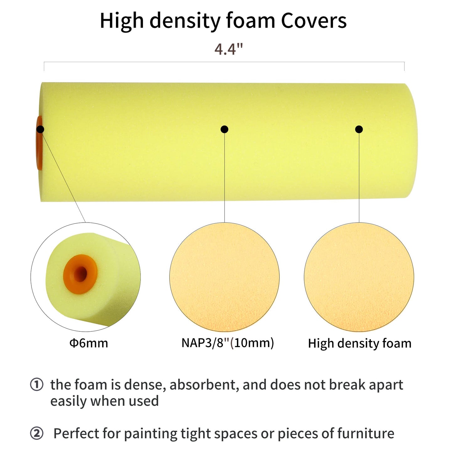 VOOMEY High Density Foam Paint Roller,Paint Roller Covers 6 inch,Small Paint Roller, Sponge Rollers for Painting House,Walls,Ceilings, Doors,Furniture(10 pack)