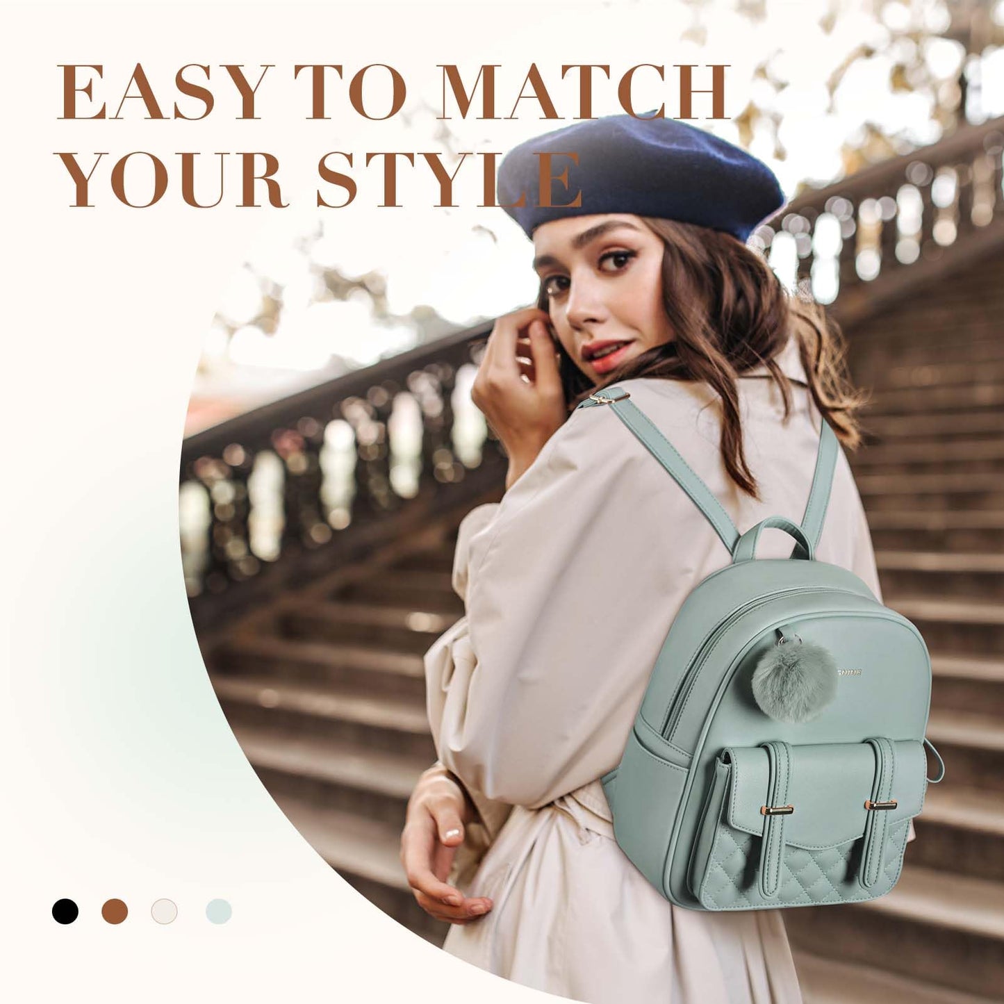 Missnine Mini Backpack for Women Cute Small Backpack Purse With Pompom PU Leather Bookbag Small Casual Daypacks For Ladies