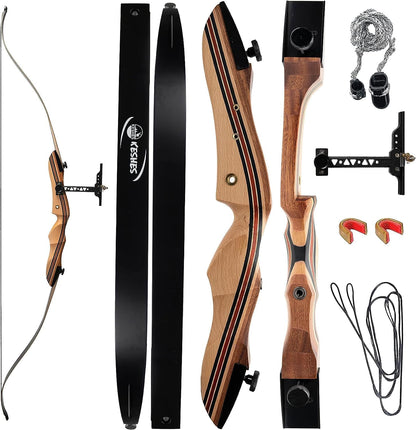 KESHES Takedown Recurve Bow and Arrow Set for Adults & Teens 62" - 15-60lb Draw Weight, Right & Left Handed Bows - Archery Set with Bowstring, Arrow Rest, Stringer Tool, and Bow Sight - 30 Left Hand