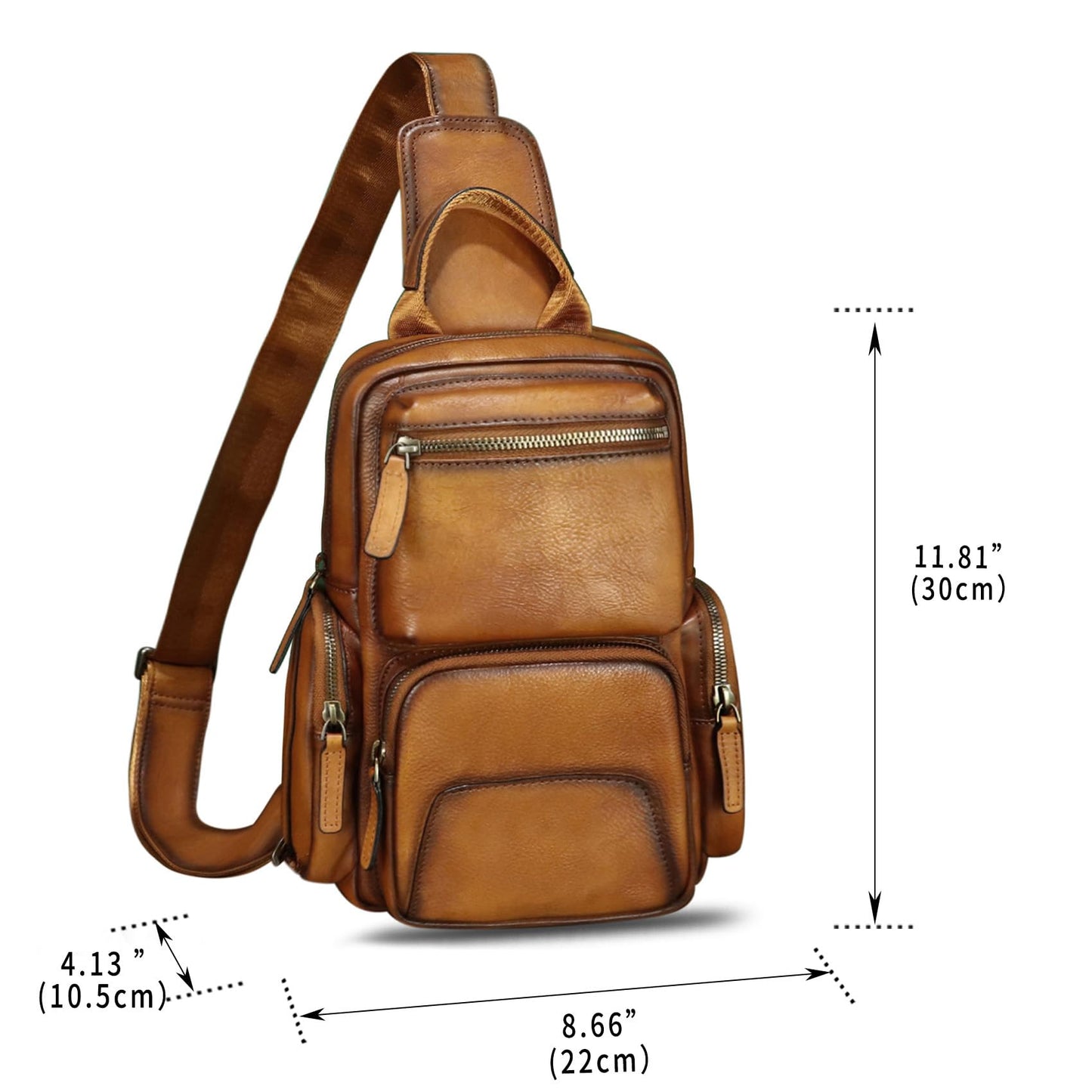 LRTO Genuine Leather Sling Bag for Men and Women Vintage Leather Sling Backpack Purse Chest Bag Over Shoulder Crossbody Bag (Brown)